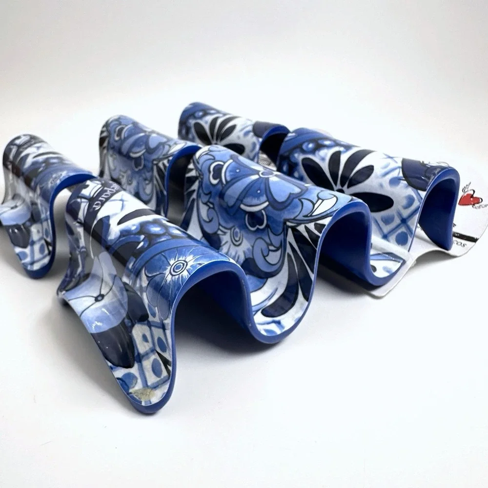 Prepara Taco Holders Set Of 2 Talavera Blue White Melamine BPA Free New NWT